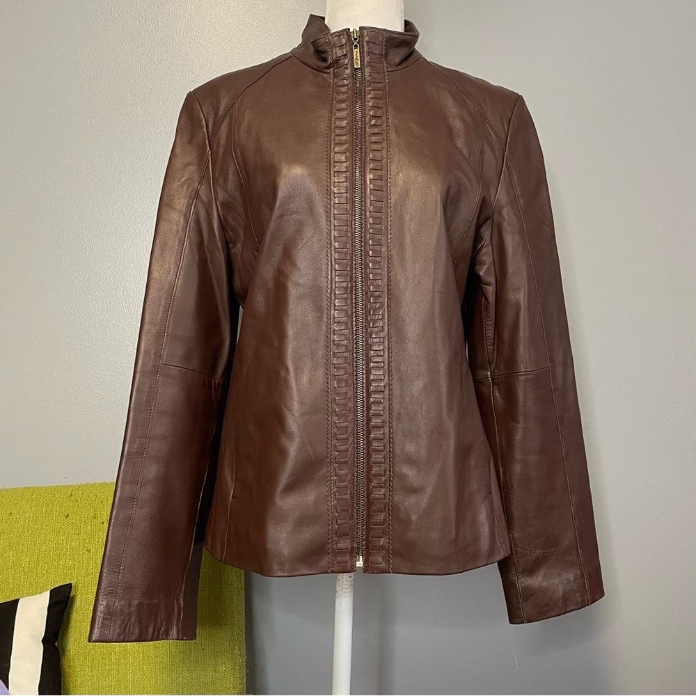 Pasha & Jo Brown Leather Full Zip Up Jacket